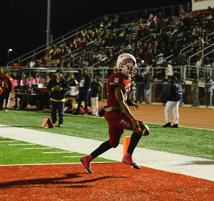 Indiana football commit Timothy Carpenter scores a touchdown for Trotwood-Madison High School.