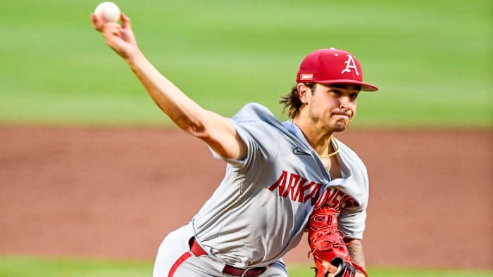 Razorbacks pitcher Brady Tygart throws a pitch against Santa Clara on Sunday night