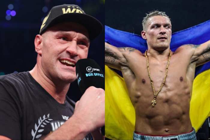 Boxing heavyweight champions Tyson Fury and Oleksandr Usyk.