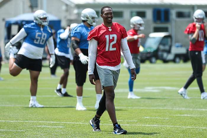 Detroit Lions QB Hendon Hooker during team minicamp in Allen Park, Michigan, on June 7, 2023. (Photo by Junfu Han of Detroit Free Press)