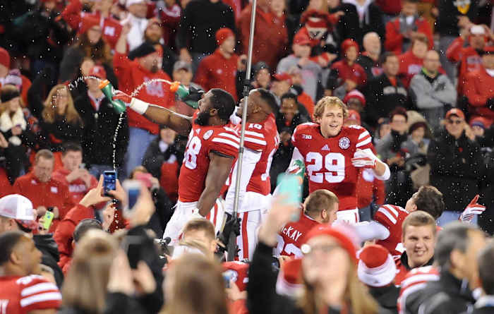 Fans and players alike stuck around to celebrate the win.