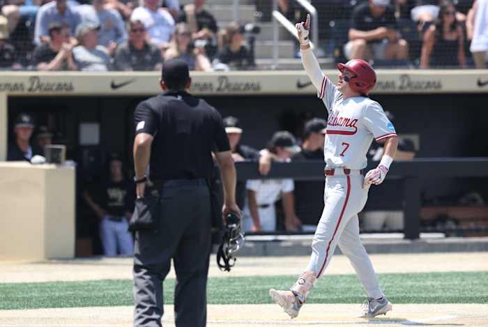 Caden Rose celebrates home run in Wake Forest Super Regional