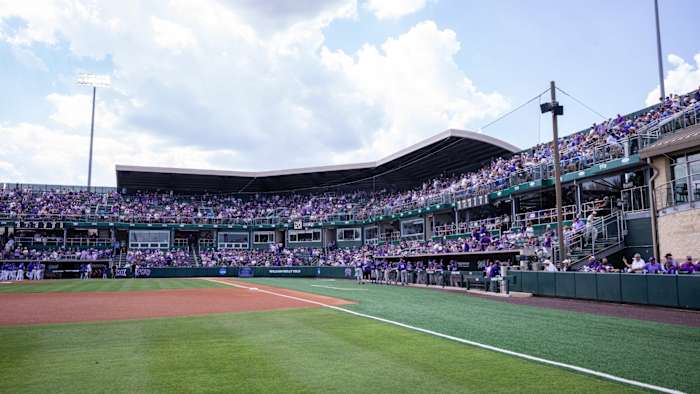 TCU vs Indiana State baseball NCAA Super Regional game during the Fort Worth Super Regional at Lupton Stadium on the TCU campus in Fort Worth, Texas on June 9, 2023.