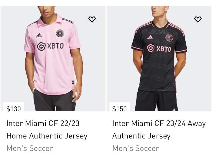 View of Inter Miami CF's black and pink adidas jerseys.