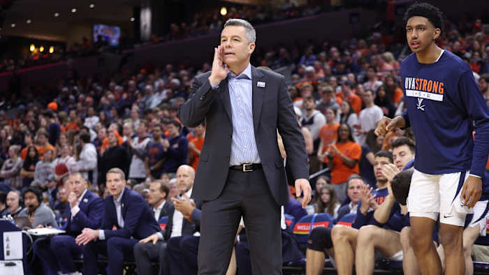 Tony Bennett calls out a play during the Virginia men's basketball game against Boston College at John Paul Jones Arena.