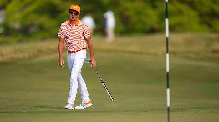 Rickie Fowler reacts after missing a putt on the 10th hole during the final round of the 2023 U.S. Open.