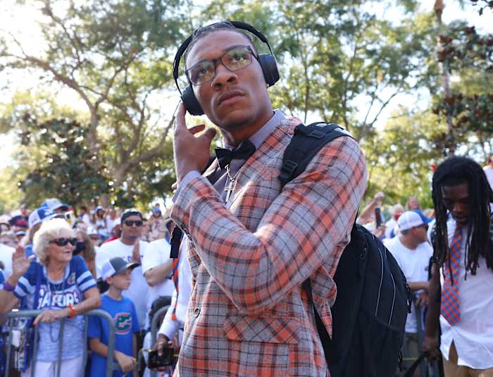 Florida Gators quarterback Anthony Richardson (15) during Gator Walk before the first game of the season outside Ben Hill Griffin Stadium, in Gainesville, Fla. Sept. 4, 2021. UFfauGators23
