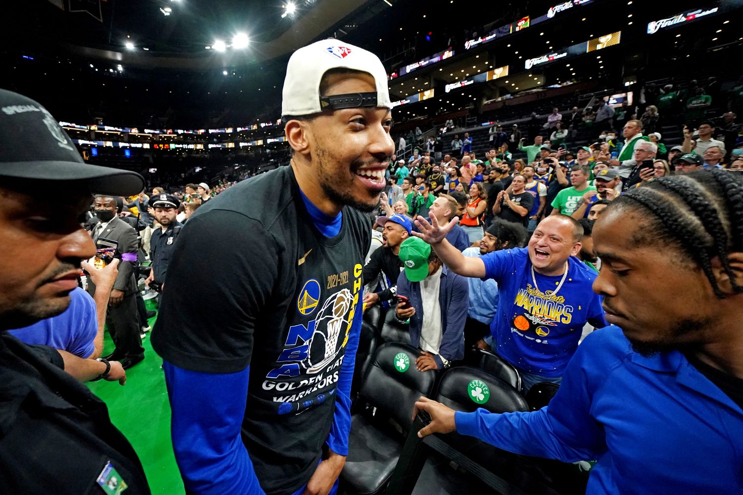 Golden State Warriors forward Otto Porter Jr. (32) celebrates after the Golden State Warriors beat the Boston Celtics in game six of the 2022 NBA Finals to win the NBA Championship at TD Garden.
