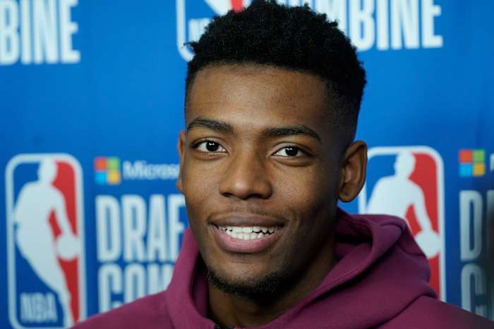 May 17, 2023; Chicago, Il, USA; Brandon Miller talks to the media during the 2023 NBA Draft Combine at Wintrust Arena. Mandatory Credit: David Banks-USA TODAY Sports