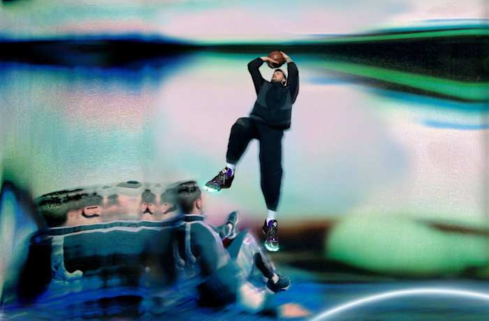 Luka Doncic shoots the basketball in a Jordan Brand promo.