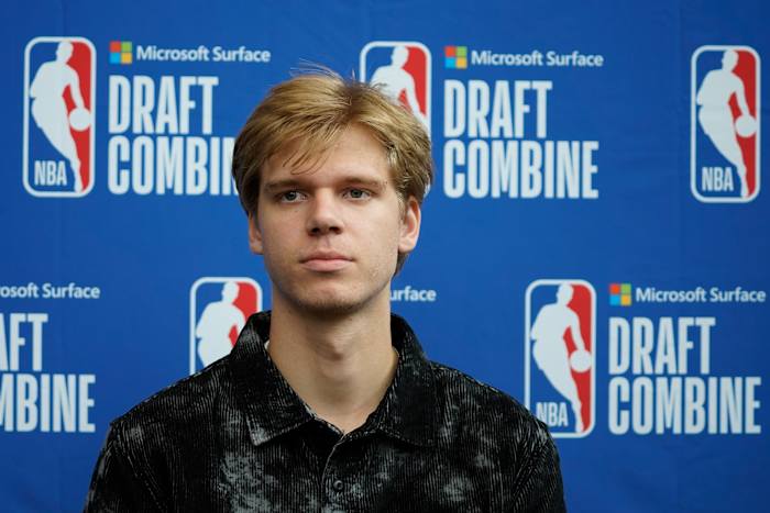 May 17, 2023; Chicago, Il, USA; Gradey Dick talks to the media during the 2023 NBA Draft Combine at Wintrust Arena. Mandatory Credit: David Banks-USA TODAY Sports