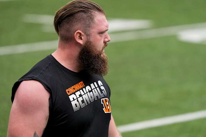 Cincinnati Bengals offensive tackle Jonah Williams (73) walks between drills during an off-season workout inside Paycor Stadium in downtown Cincinnati on Tuesday, June 13, 2023.