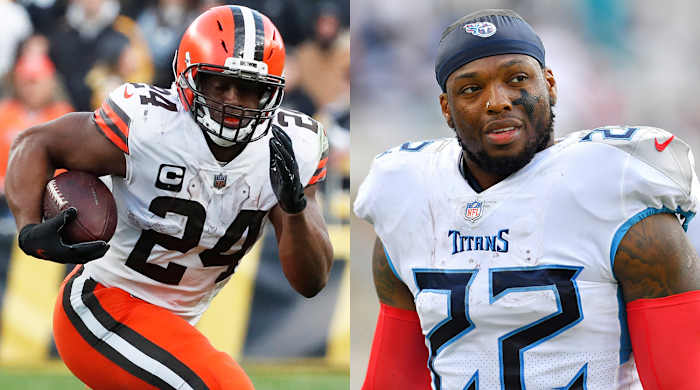Cleveland Browns running back Nick Chubb and Tennessee Titans back Derrick Henry