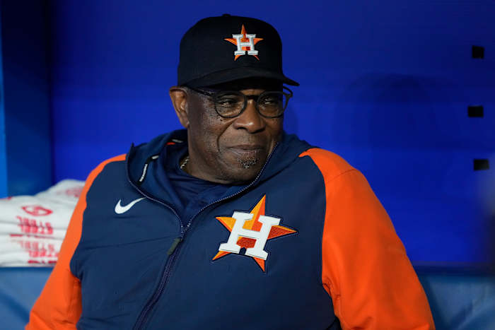 Jun 8, 2023; Toronto, Ontario, CAN; Houston Astros manager Dusty Baker Jr. in the dugout before the game against the Toronto Blue Jays at Rogers Centre. Mandatory Credit: John E. Sokolowski-USA TODAY Sports