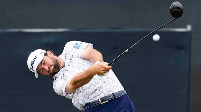 Cameron Young hits a drive at the 2023 U.S. Open.