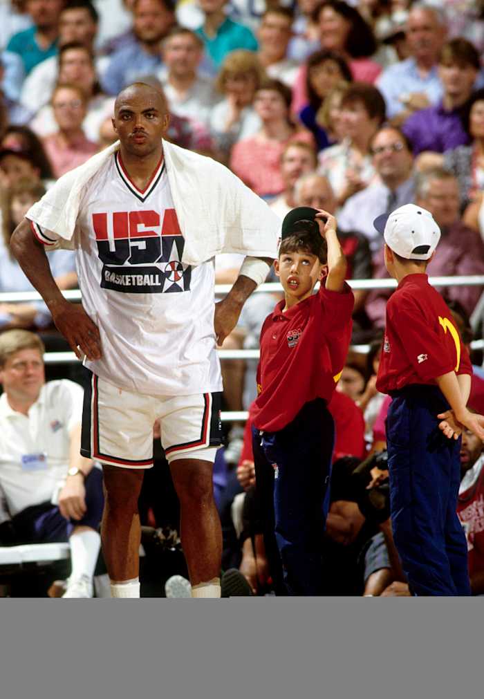Team USA forward Charles Barkley looks on during a game in the 1992 Summer Olympics.