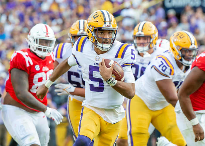 LSU quarterback Jayden Daniels helped push the Tigers past Ole Miss last season.