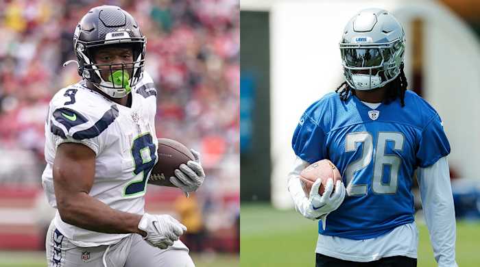 Seahawks running back Kenneth Walker III and Lions running back Jahmyr Gibbs