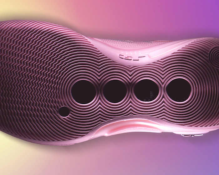 The outsole of Dwyane Wade's pink basketball shoes.