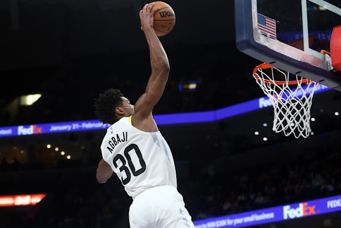 Utah Jazz guard Ochai Agbaji (30) dunks during the second half against the Memphis Grizzlies at FedExForum.