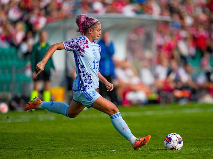 Spain forward Alexia Putellas controls the ball during a friendly game against Denmark.