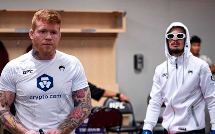 UFC bantamweight title contender Sean O'Malley and his coach Tim Welch.