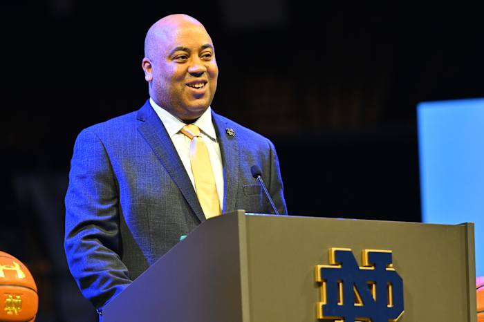 Micah Shrewsberry is introduced as the new men's basketball coach at Notre Dame.