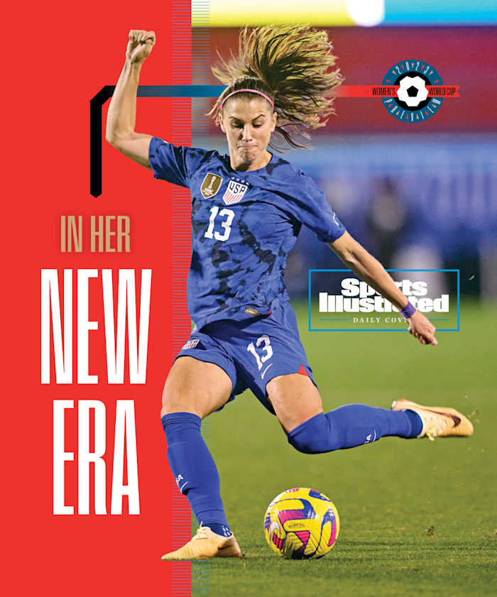 IN HER NEW ERA: A graphic of Alex Morgan attempting a shot for the U.S. women's national team.