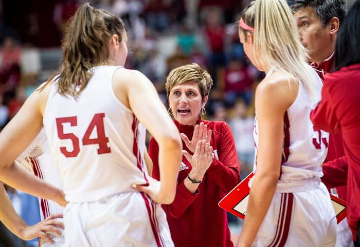 Indiana head coach Teri Moren encourages her team during the second half of the Indiana versus Nebraska women's basketball game at Simon Skjodt Assembly Hall on Sunday, Jan. 1, 2023.