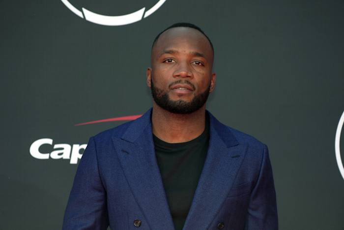 UFC Welterweight Champion Leon Edwards poses for the cameras on the red carpet of the 2023 ESPY Awards presented by ESPN.