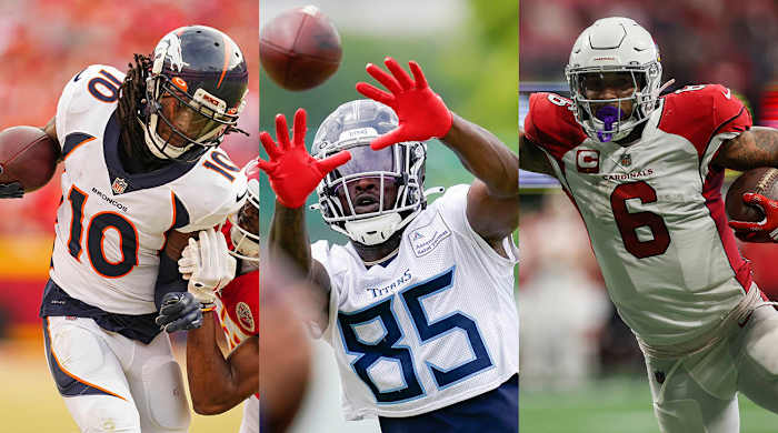 Broncos wide receiver Jerry Jeudy, Titans tight end Chigoziem Okonkwo and Cardinals running back James Conner