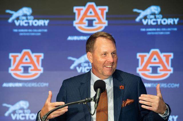 Auburn Head Coach Hugh Freeze speaks to the media at his introductory press conference. The Tigers are hoping Freeze can restore the program to its former station in college football.