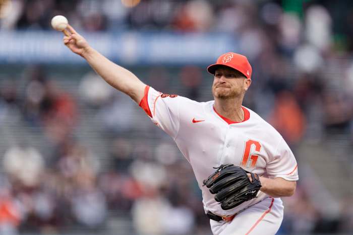 SF Giants starting pitcher Alex Cobb throws a pitch against the Arizona Diamondbacks during the first inning at Oracle Park on August 1, 2023.
