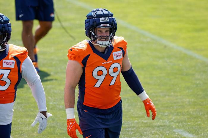 Denver Broncos defensive end Zach Allen (99) during training camp at Centura Health Training Center.
