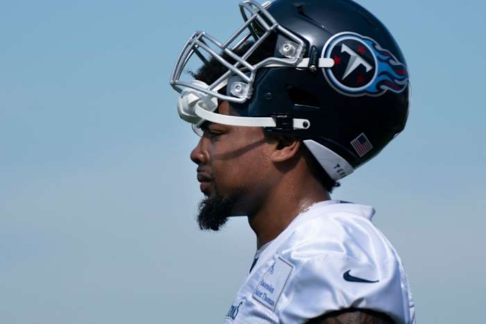 Tennessee Titans wide receiver Treylon Burks (16) watches drills during practice at Saint Thomas Sports Park Wednesday, June 1, 2022, in Nashville, Tenn.