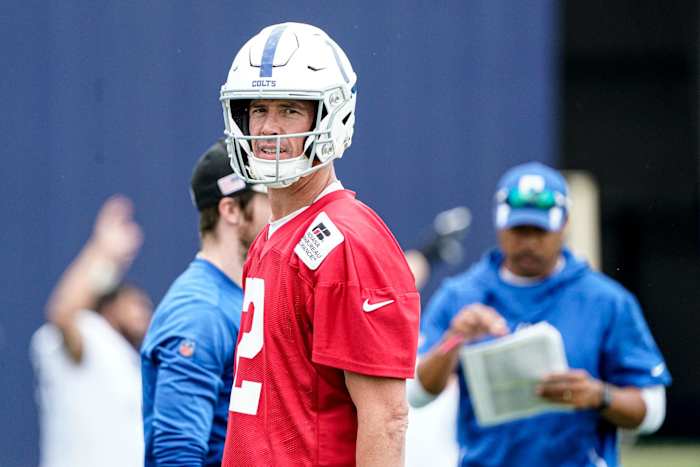 Indianapolis Colts QB, Matt Ryan (2) runs drills during the Indianapolis Colts mandatory mini training camp on Wednesday, May 8, 2022, at the Indiana Farm Bureau Football Center in Indianapolis.