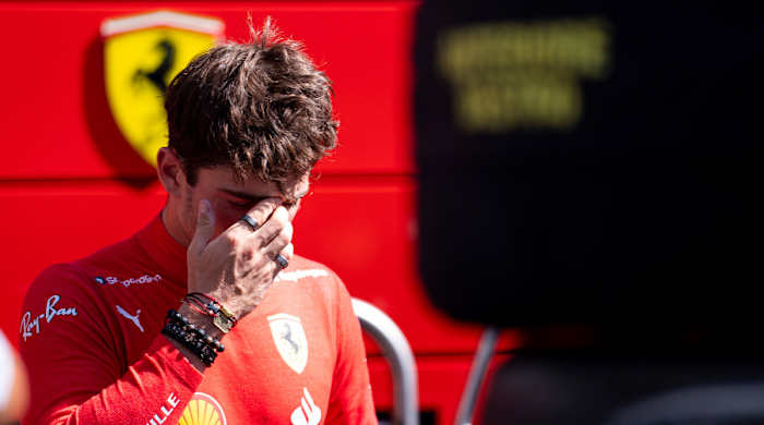Charles Leclerc is seen after retiring from the 2022 FIA Formula 1 Azerbaijan Grand Prix