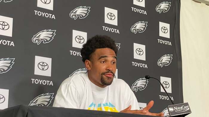 Jalen Hurts during OTAs