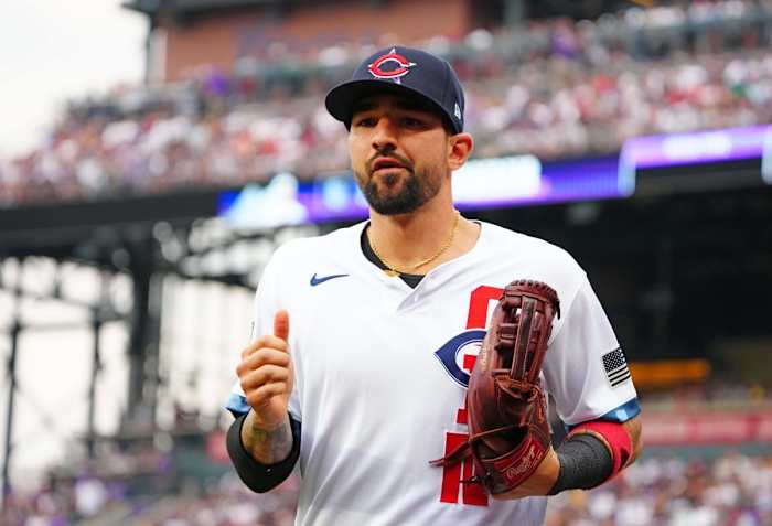 Nick Castellanos trots to the field during the 2021 All-Star Game.