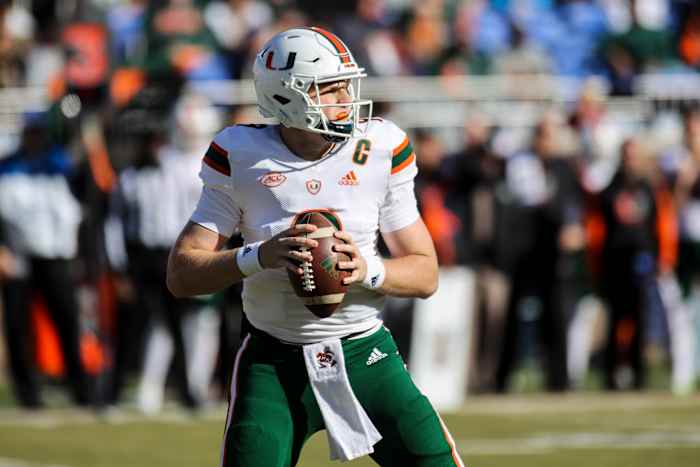 Tyler Van Dyke gets set to throw during a game vs Duke