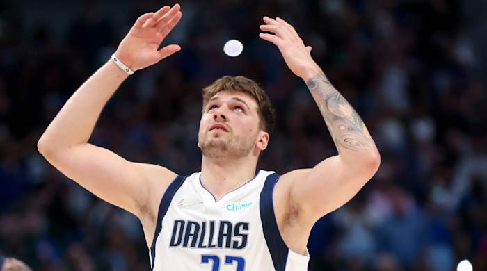 Luka Doncic reacts during a game vs. the Suns.