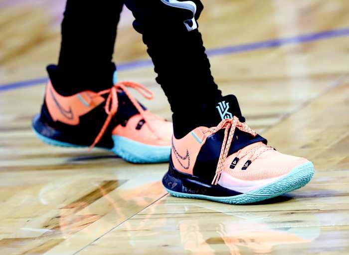Nike shoes worn by Brooklyn Nets guard Kyrie Irving.