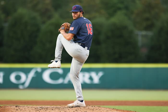 Auburn baseball's Jospeh Gonzalez pitching for USA Baseball.