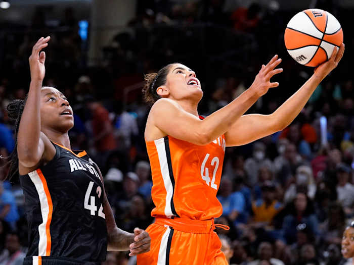 Kelsey Plum in the 2022 WNBA All-Star Game, in which she was named MVP.