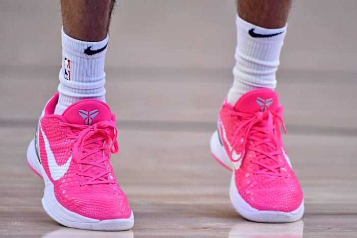 Memphis Grizzlies point guard Ja Morant wearing Nike Kobe 6 Protro 'Think Pink' shoes on December 2, 2021.