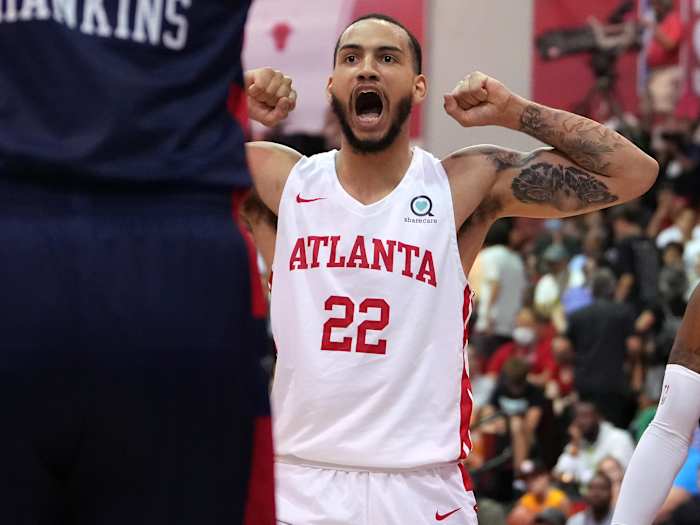 Atlanta Hawks forward Tyrese Martin celebrates during NBA Summer League. The rookie could be on the Hawks biggest surprises next season.