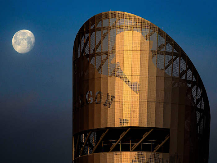 Legendary track coach and Nike cofounder Bill Bowerman is etched at the top of the tower.