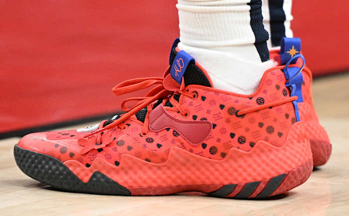 Philadelphia 76ers guard James Harden wearing the Adidas Harden Vol. 6.