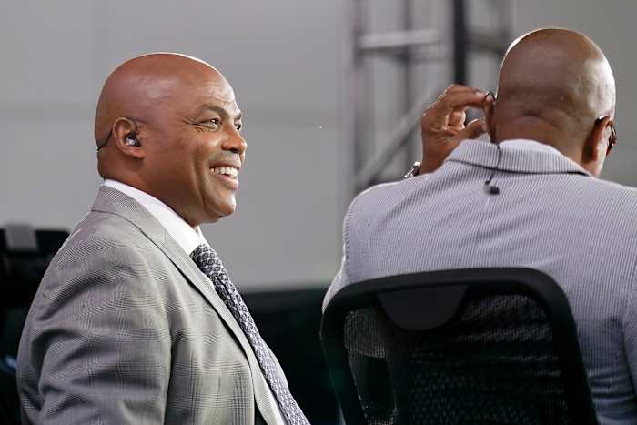 May 26, 2022; San Francisco, California, USA; TNT analyst Charles Barkley during the TNT NBA Tip-Off pregame show before game five of the 2022 western conference finals outside of Chase Center. Mandatory Credit: Cary Edmondson-USA TODAY Sports