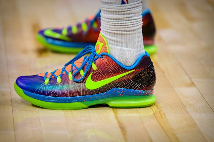 Minnesota Timberwolves forward Nathan Knight wears the Nike KD 5 Elite shoes.